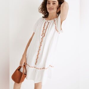 Madewell Embroidered Linen Blend Raglan Ruffle Mini Dress NWT Size M